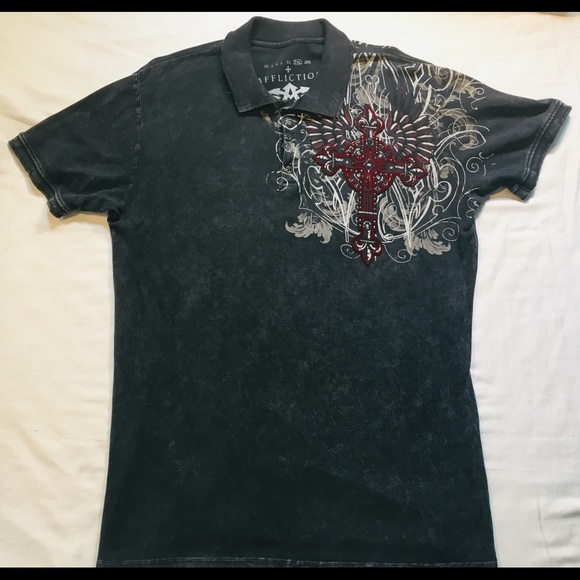 Mens Affliction Graphic Style Polo Size 